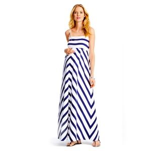 MATERNITY Beautiful Fully-lined Jessica Simpson Dress, Empire Waist, Navy/white
